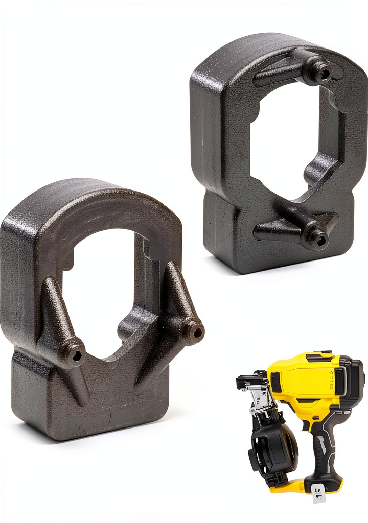 Buccilly vinyl siding adaptor tip attached to a Dewalt roofing nailer